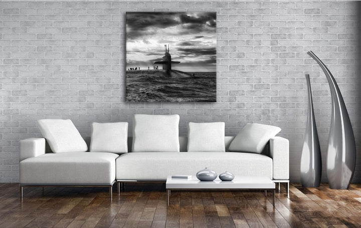 deyoli Militär U Boot auf offener See Format: 60x60 Effekt: Schwarz&Weiss als Leinwandbild, Motiv fe