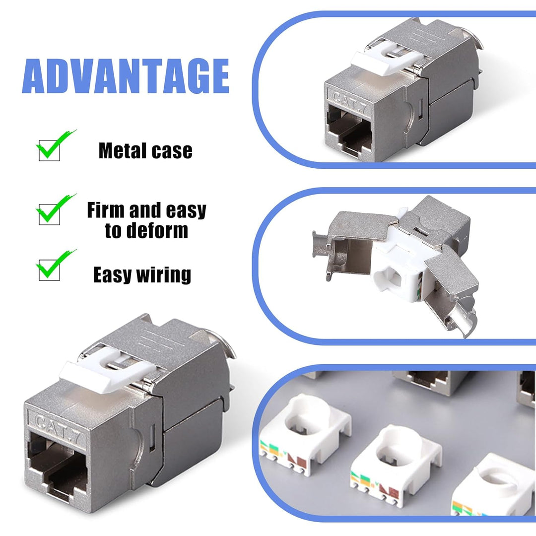 Leikurvo 8 Stück RJ45 CAT7 Keystone Modul Jack Geschirmte Bis zu 10 Gbps, CAT7 Keystone Werkzeuglos