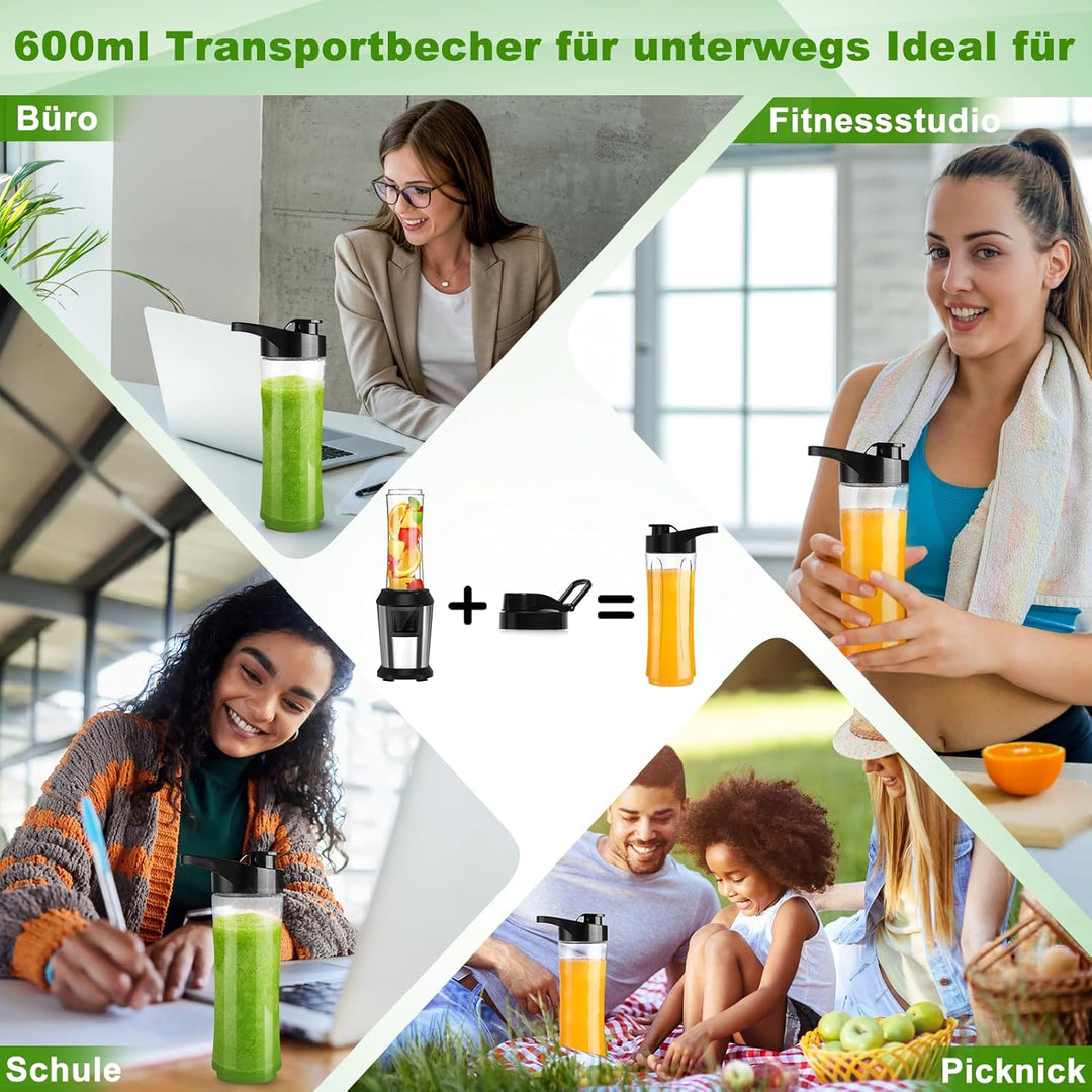 Mixer, Smoothie Maker, 500W Standmixer to Go mit 2x600ml Smoothie Flaschen BPA frei Tritan,Tragbarer