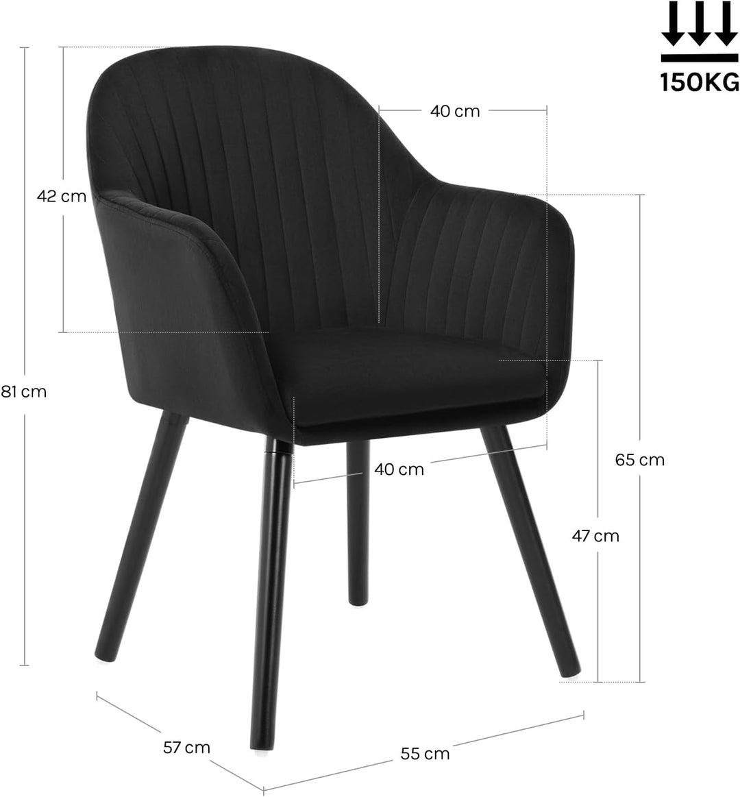 WOLTU Esszimmerstühle BH259sz-2 2er Set Küchenstuhl Wohnzimmerstuhl Polsterstuhl Design Stuhl mit Ar
