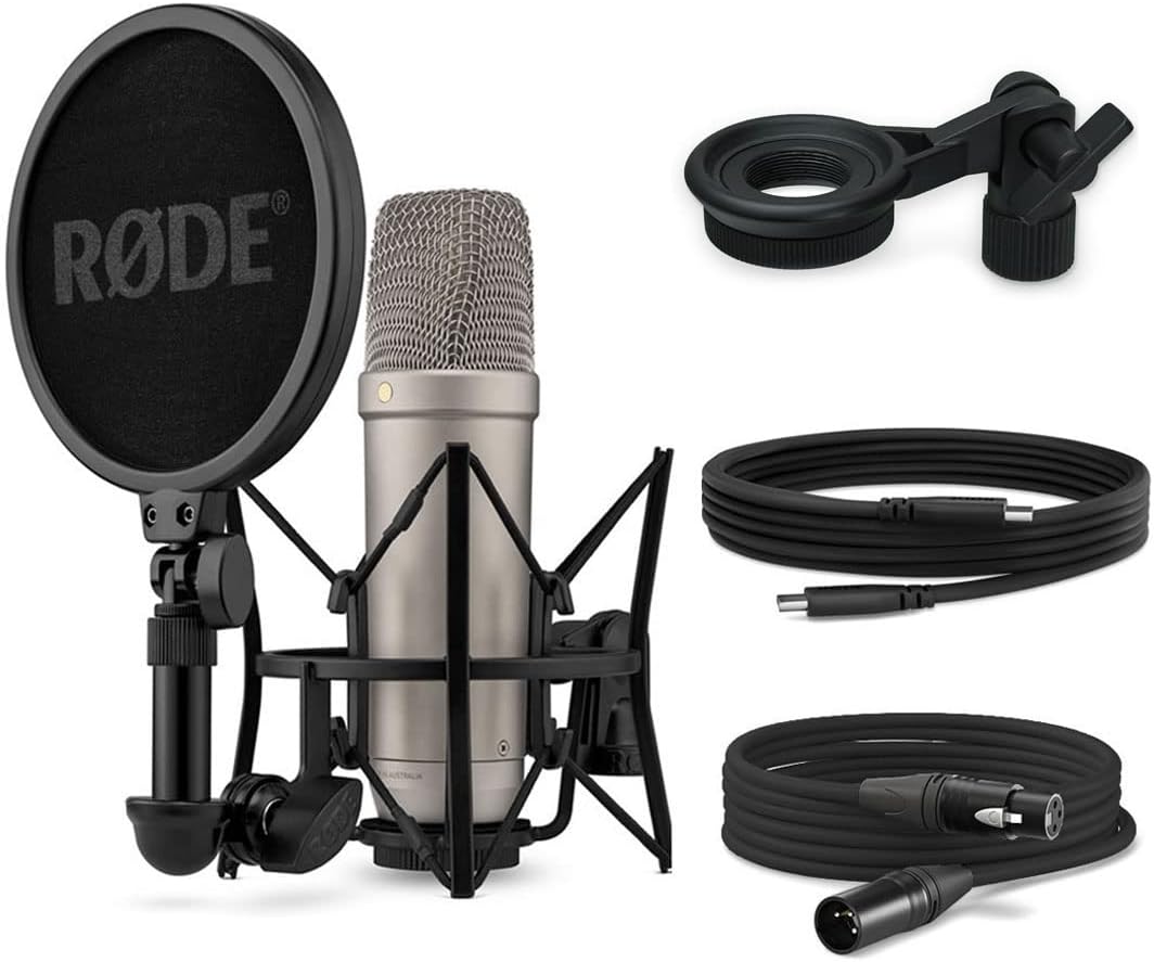 Rode NT1 5th Generation XLR USB Studio-Mikrofon Silver + keepdrum MSA033 Halterung Mit Mikrofonhalte