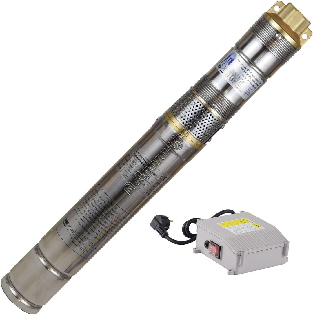 Agora-Tec® AT- 3" Brunnenpumpe 370W-screw 15 m Kabel sandresistente Tiefbrunnenpumpe mit max: 7,5 ba