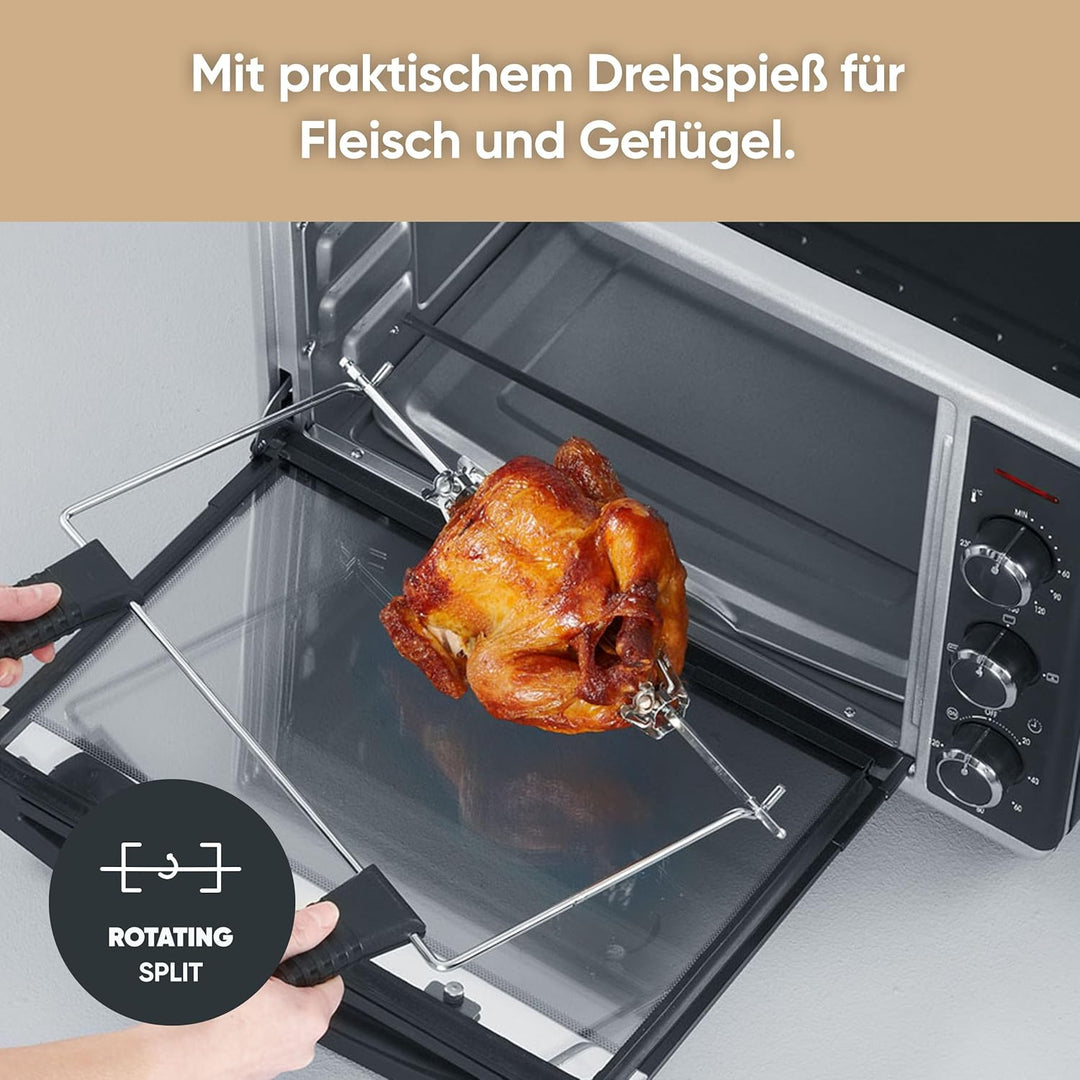 SEVERIN Back- und Toastofen mit Umluftfunktion, Mini Backofen mit Grillrost, Backblech, Drehspiess u