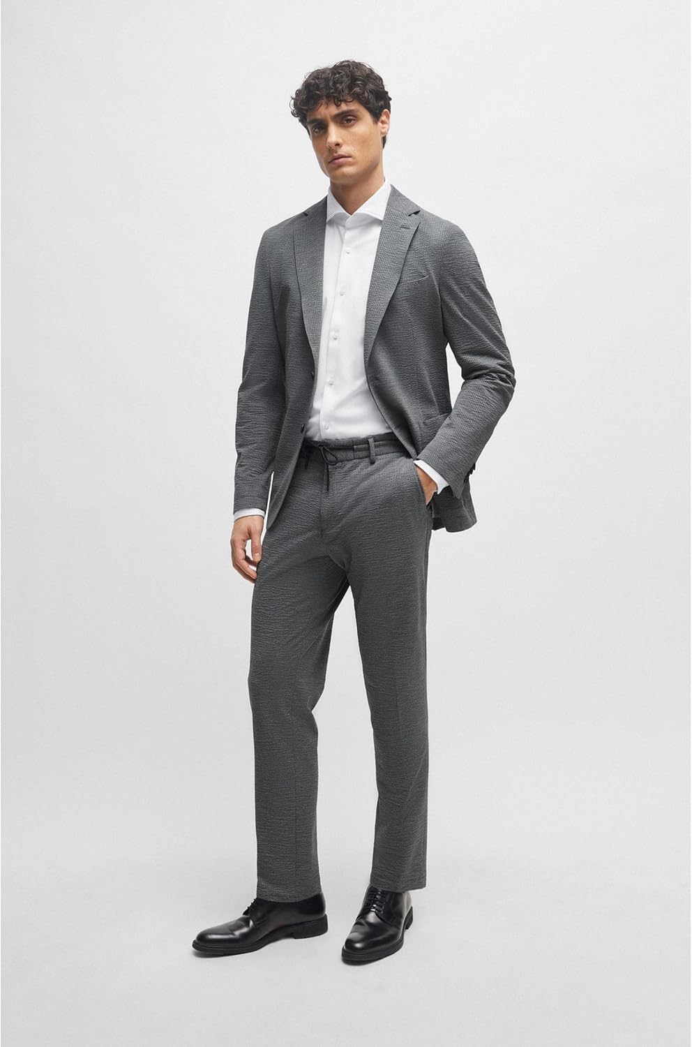 BOSS Herren P-HANK-spread-C1-222 Strukturiertes Slim-Fit Hemd aus funktionalem Stretch-Jersey 44 Wei