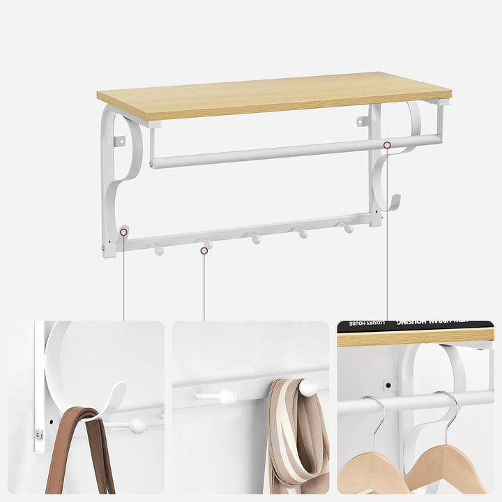 VASAGLE Wandgarderobe, Wandregal mit 5 Haken und Ablage, im Industrie-Design, Hakenleiste mit Hänges