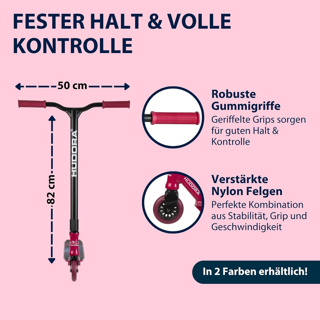 HUDORA Stunt Scooter XQ-13.1, Berry, robuster Stuntroller für Tricks