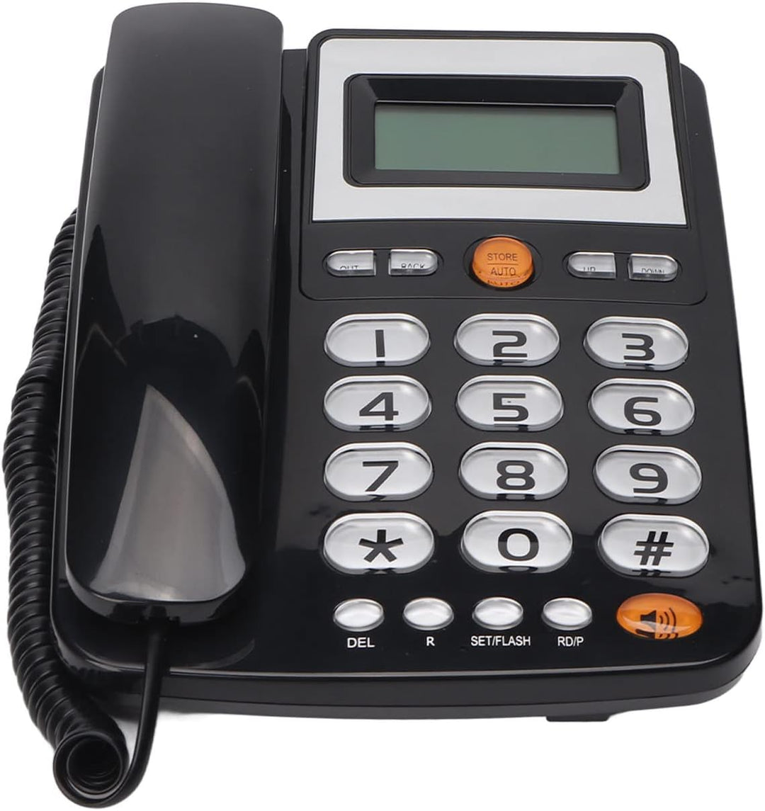 Schwarzes Festnetztelefon zu Hause, Schnurgebundenes Telefon mit Grossen Tasten für Senioren, HD-LCD