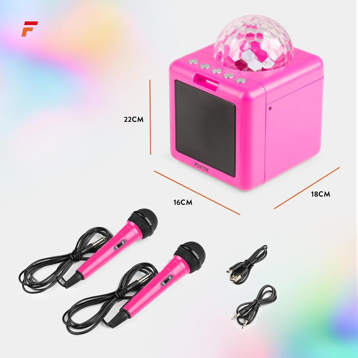 Fenton KAR15P Mobile Karaoke Maschine Kinder mit 2 Mikrofonen, Bluetooth, Akku, LED-Lichteffekte, Ec
