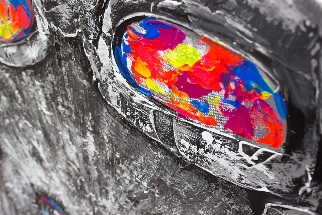 YS-Art XXL Abstrakt Acryl Gemälde auf Leinwand Waschbär lustig handgemalt Wandbilder Wohnzimmer Kind