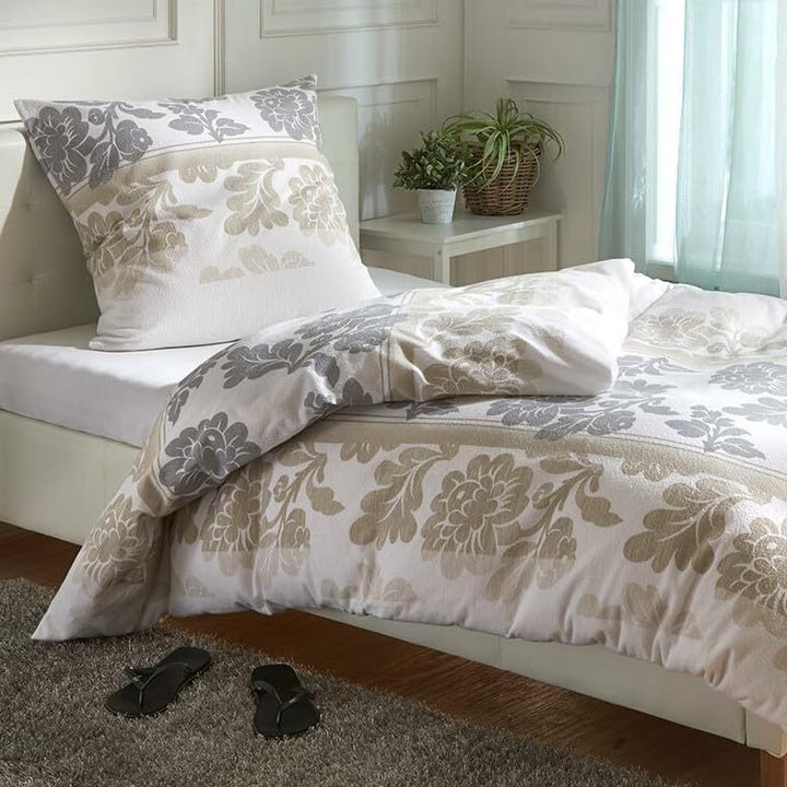 Traumschlaf Frottee Bettwäsche Franka Silber Creme 1 Bettbezug 155 x 220 cm + 1 Kissenbezug 80 x 80