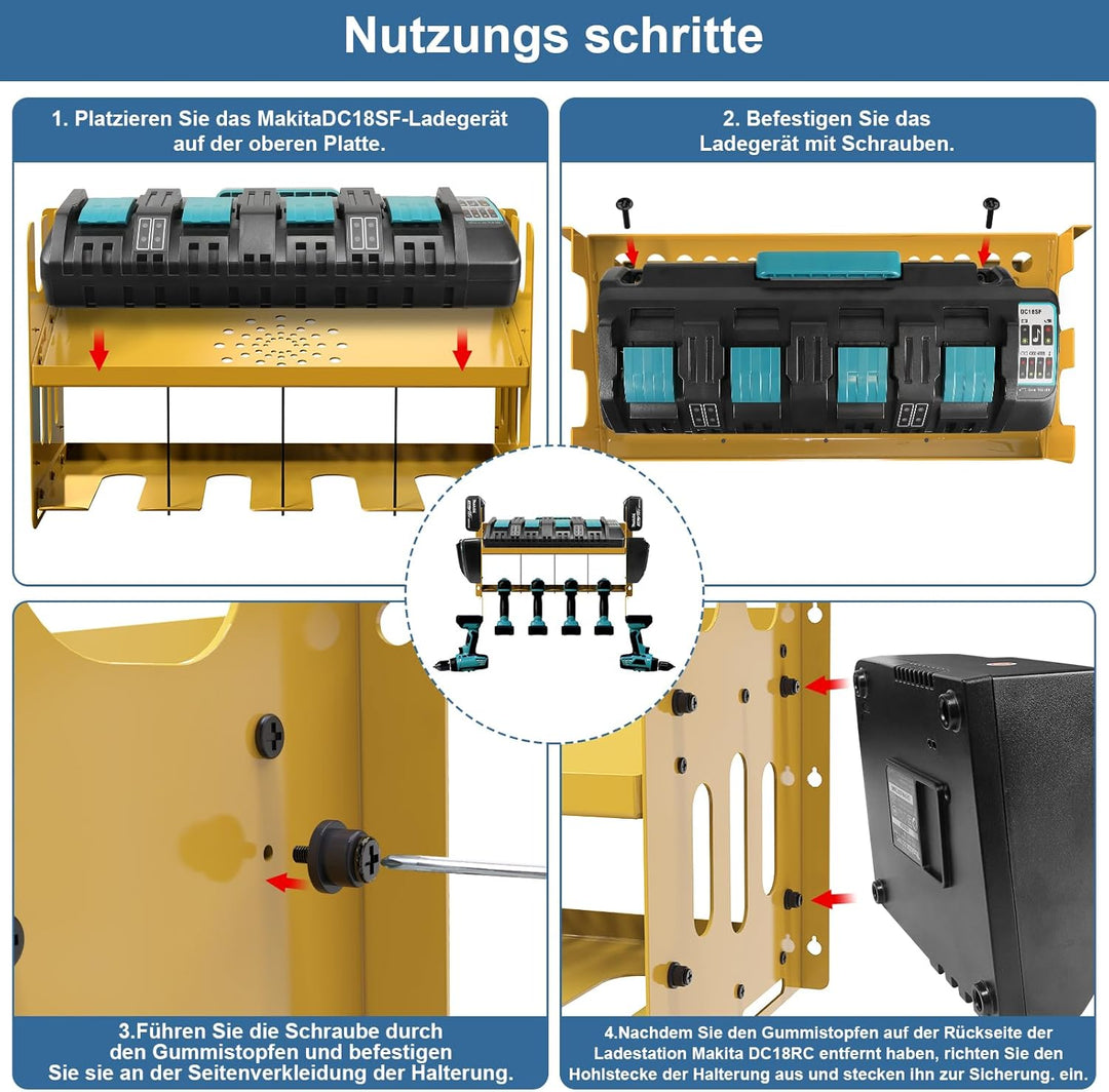 JYiuog Werkzeugspeicher Wandhalterung,Werkzeugregal für Makita Ladegerät DC18SF DC18RC,18V/14.4V Akk