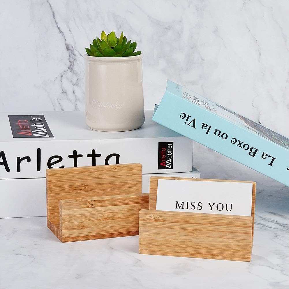 OLYCRAFT 4PCS Bambusholz Desktop Visitenkartenhalter Display Für Schreibtisch Natürliche Bambus Visi