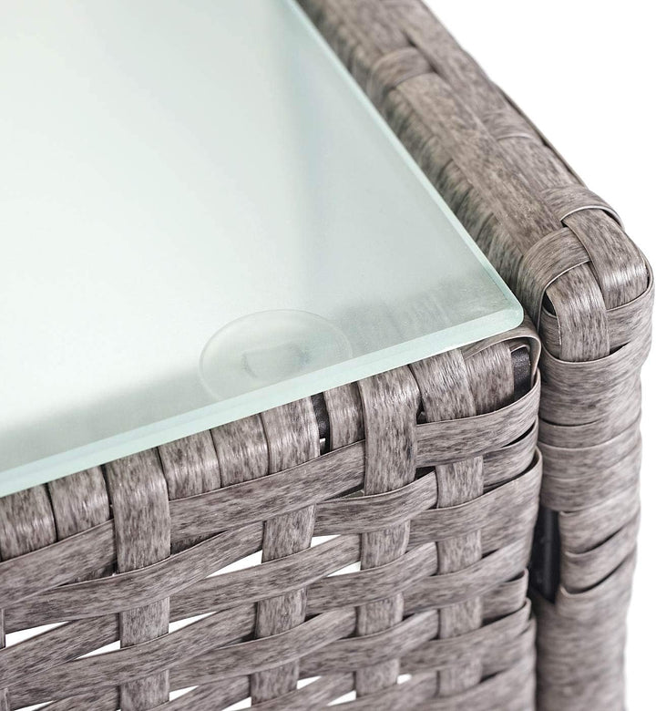 Mendler Poly-Rattan Gartentisch Halden-AM, Beistelltisch Tisch mit Glasplatte - grau, Grau