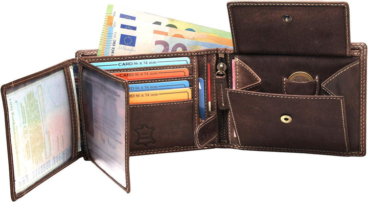 Fa.Volmer ® Leder Geldbörse Herren mit RFID-Schutz - geöltes Büffelleder, extra-stabile Doppelnaht,