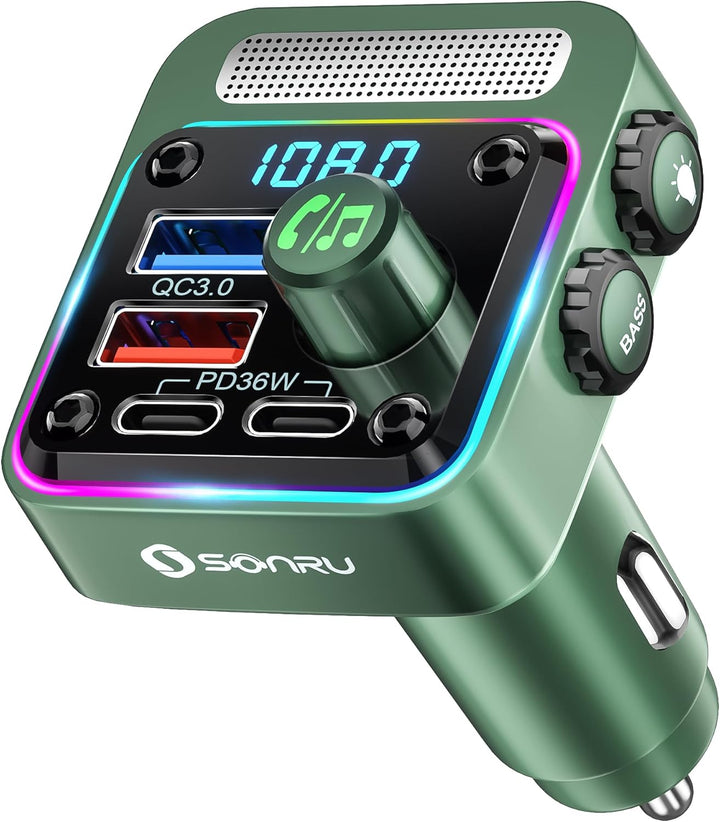 SONRU FM Transmitter Auto Bluetooth 5.3 Adapter Auto, Bass & HiFi Stereo Freisprechanlage für Auto B