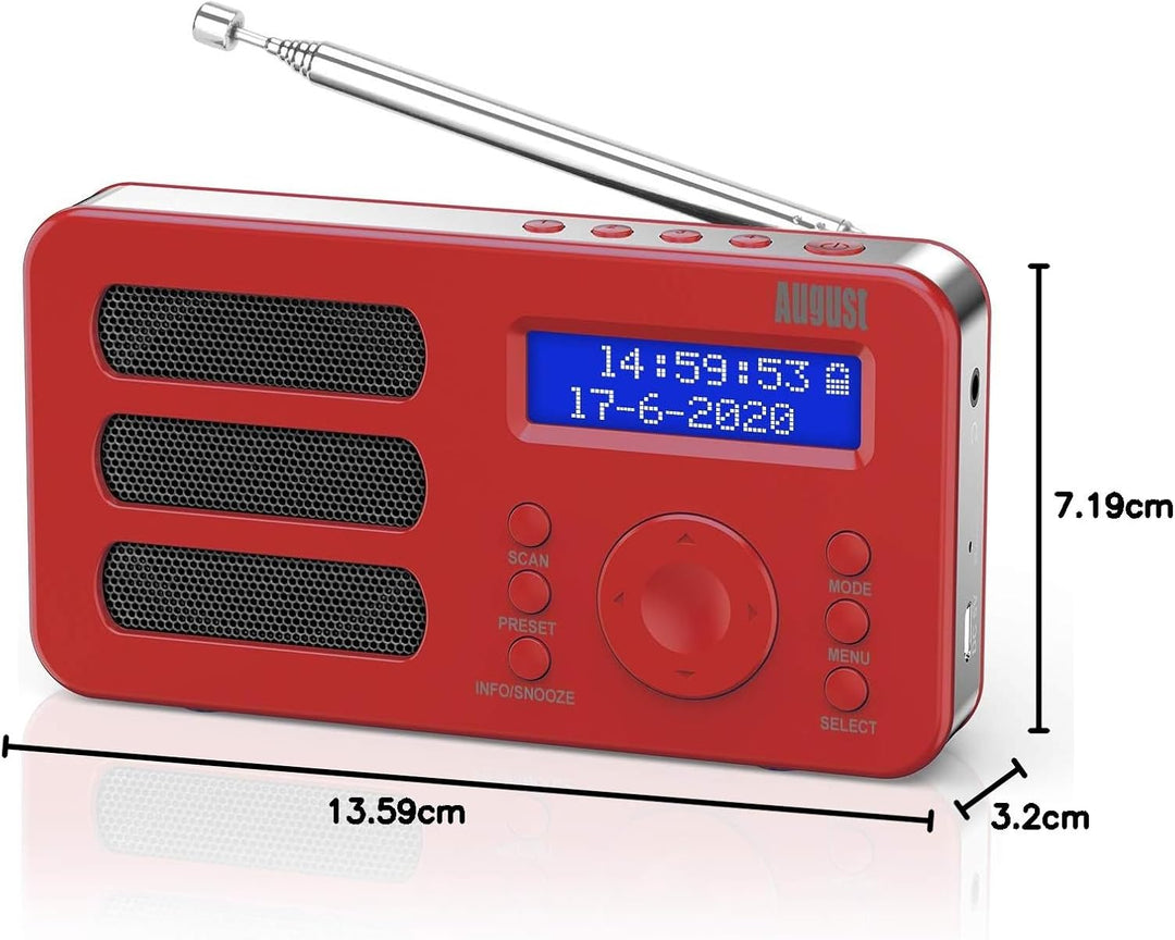 August MB225 - Tragbares Radio mit DAB+ / DAB/FM RDS-Funktion 40 Presets digitaler Radiowecker Stere