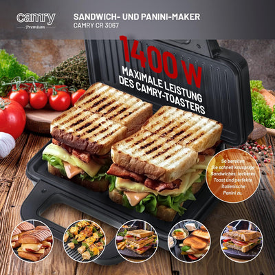 Camry - sandwichmaker und panini grill in einem - 2 in 1 - schwarz sandwichtoaster klein - sandwich-