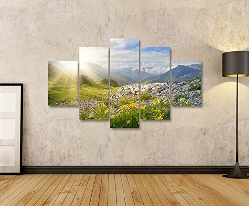 islandburner Bild Bilder auf Leinwand Bergwiese V2 Alpen Landschaft Berge Sonne MF XXL Poster Leinwa