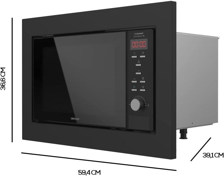 Cecotec Digitale und einbaubare Mikrowelle mit 23 Liter mit Grill GrandHeat 2350 Built-In Black. 900