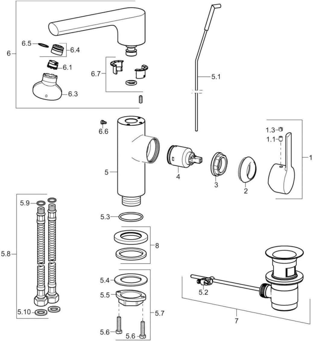 Hansa 55262203 Waschtisch-Einhand-Einlochbatterie Hansaronda 5526, Hebel seitlich bedient, chrom
