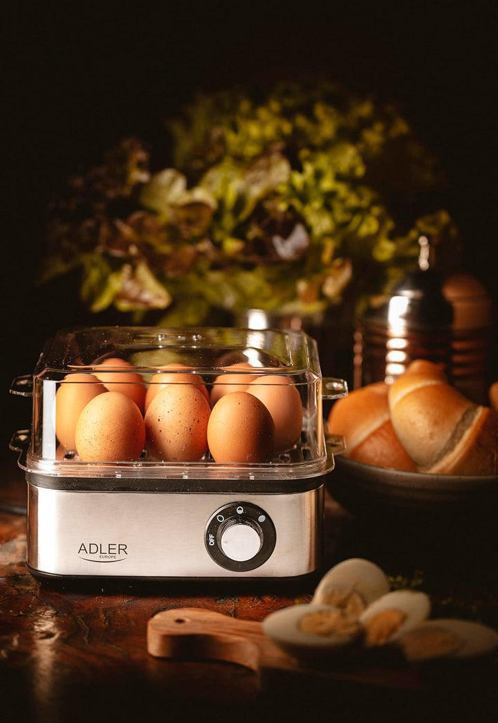 Adler Elektrischer Eierkocher 1-8 Eier Eier 500 Watt Edelstahlheizplatte Automatische Abschaltung Ko