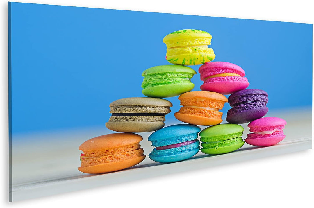 islandburner Bild auf Leinwand Bunte Macarons Vor Blauem Hintergrund Bilder Wandbilder Poster Leinwa