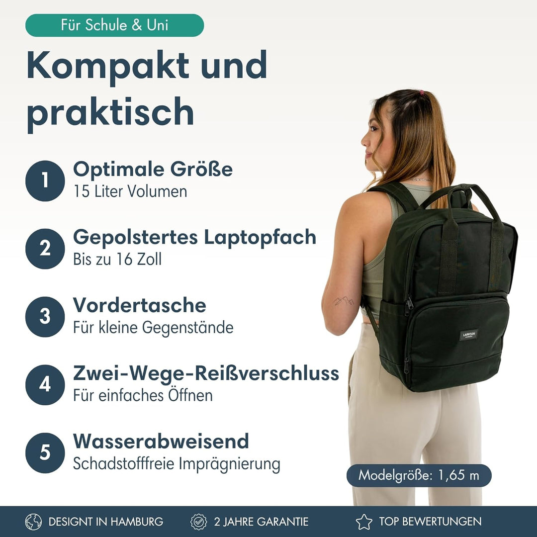 LARKSON Rucksack Damen & Herren - No 6 - Daypack mit 16 Zoll Laptopfach - Rucksäcke für City Schule