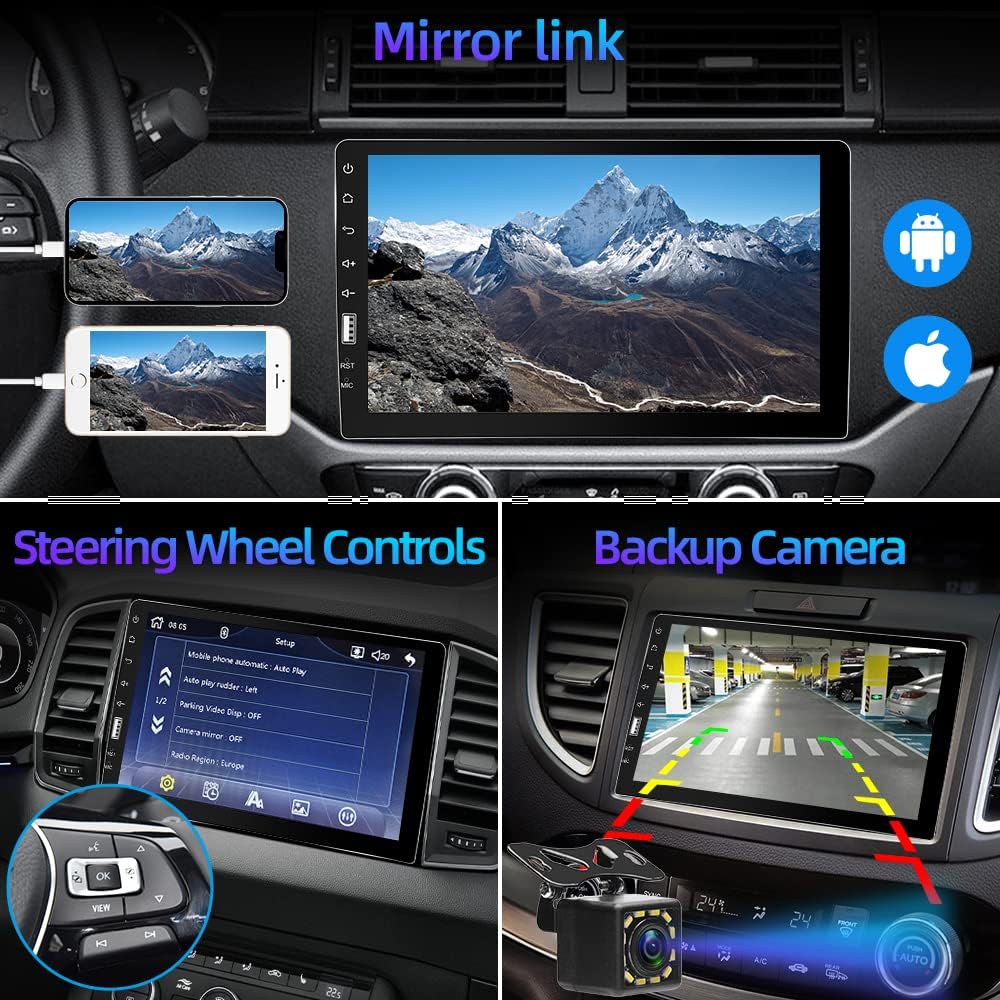 Podofo 1 Din Autoradio mit Apple Carplay und Android Auto 9 Zoll Single Din Autoradio mit Bildschirm