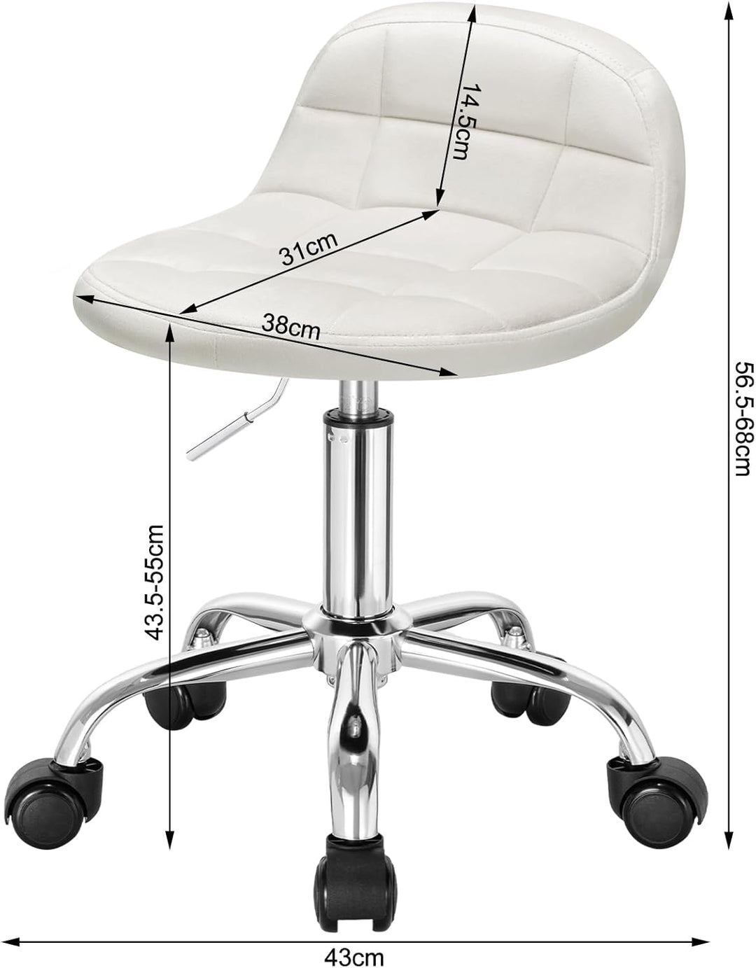 WOLTU Bürohocker mit Rollen, Schminktisch Stuhl höhenverstellbar, Rollrocker mit niedriger Rückenleh