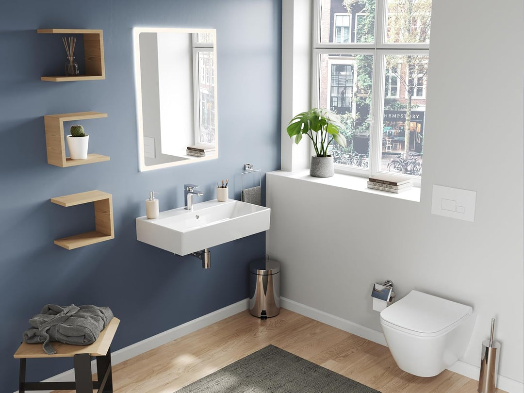 Aqua Bagno | Eckiges Design Handwaschbecken, hochwertige Keramik, modern & stilvoll durch dünnen Ran