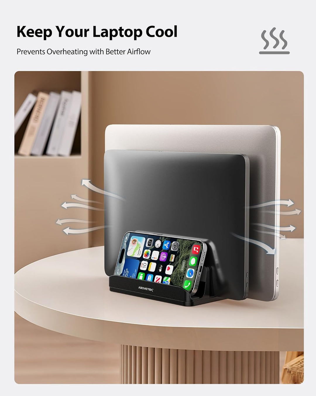 AboveTEK Vertikaler Laptopständer, Laptophalter für Laptop bis zu 17,3 ", 4 in 1, 3 Steckplätze Anti