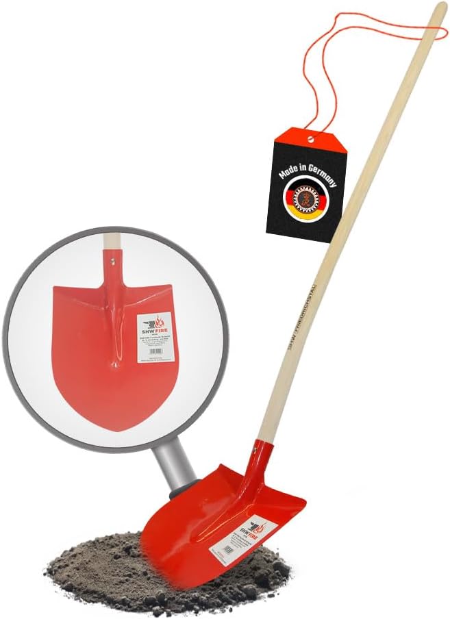 SHW-FIRE Frankfurter Schaufel aus Spezialstahl mit langem Eschenholzstiel 130cm lang Rot, Rot