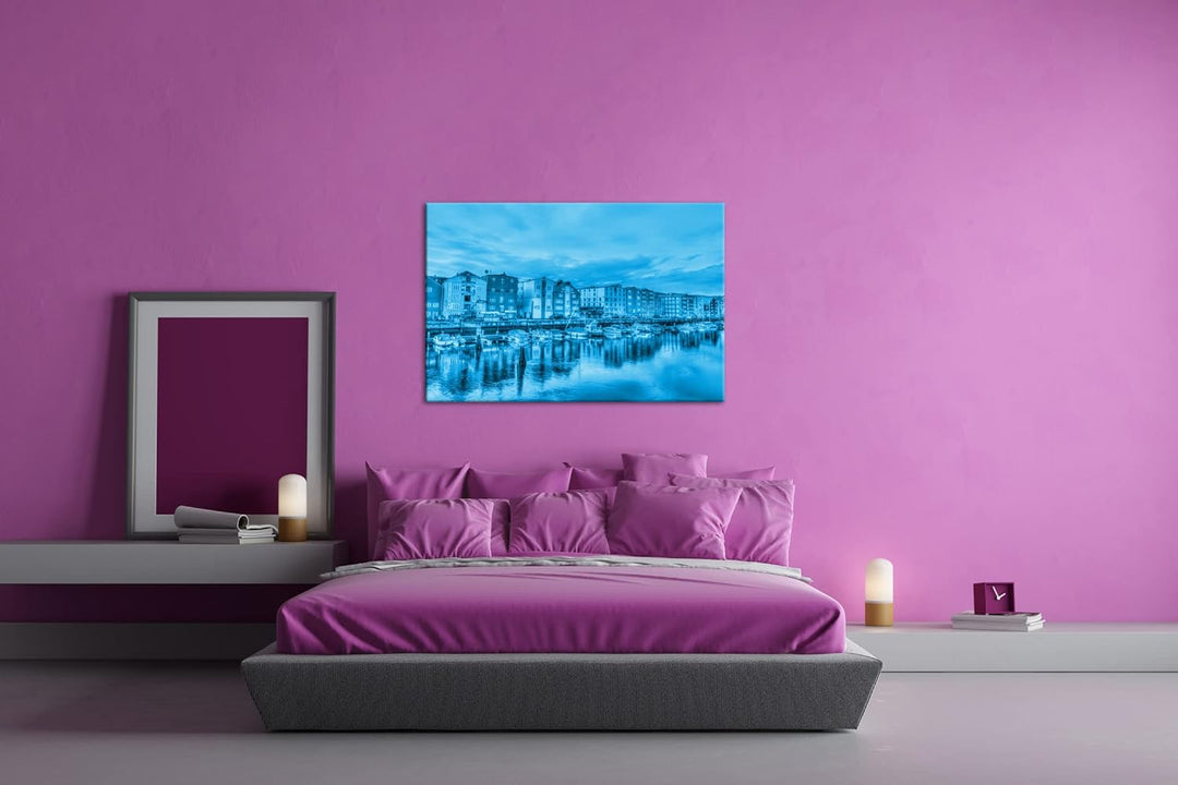 deyoli Trondheim in Norwegen Format: 60x40 Effekt: Monocrome Blau als Leinwand, Motiv fertig gerahmt