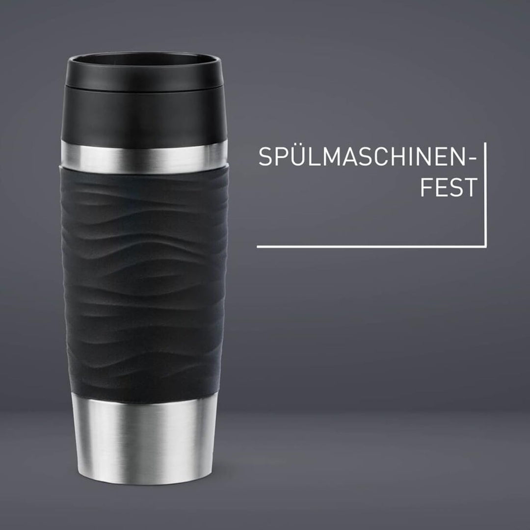 Emsa N20212 Travel Mug Wave Isolierbecher 0,36 Liter | neuer Komfort-Schraubverschluss | Edelstahl |