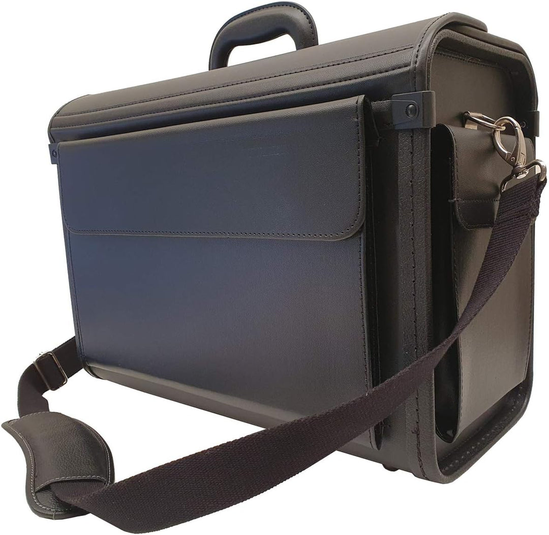 Bowatex Pilotenkoffer Aktenkoffer Laptop Koffer mit Schulterriemen Schwarz 46 cm