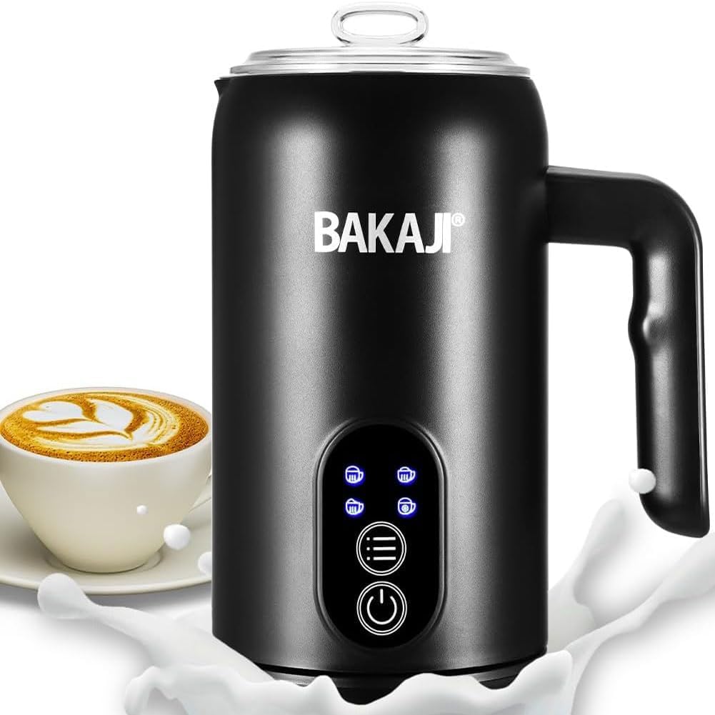 BAKAJI Elektrischer Milchaufschäumer, 4 in 1, automatischer Milchaufschäumer, 350 ml, Milchaufschäum