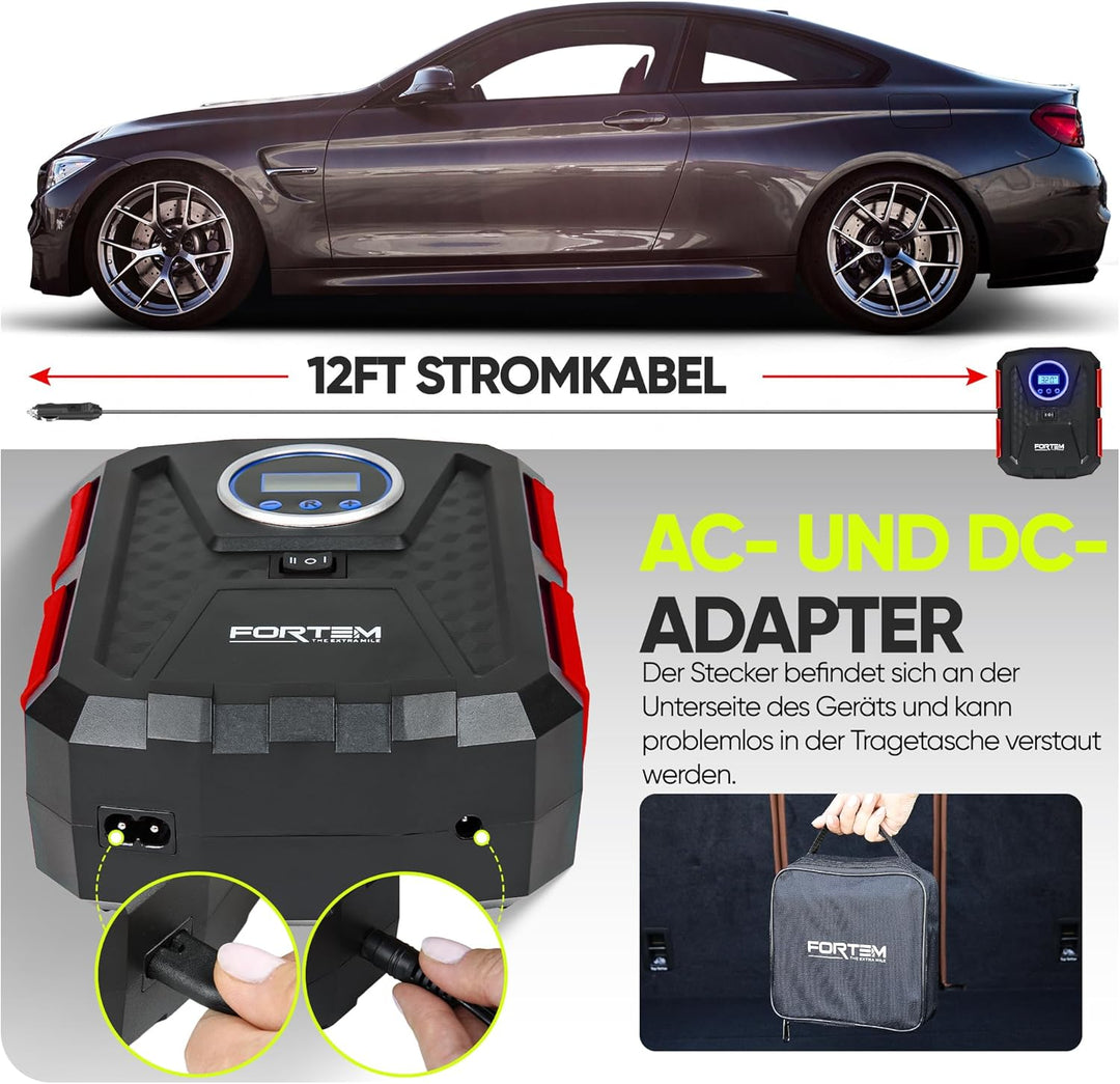 Fortem Tragbarer Kompressor Autoreifen, Kompressor Fahrrad, 12V Autoreifen Pumpe und Fahrradpumpe El