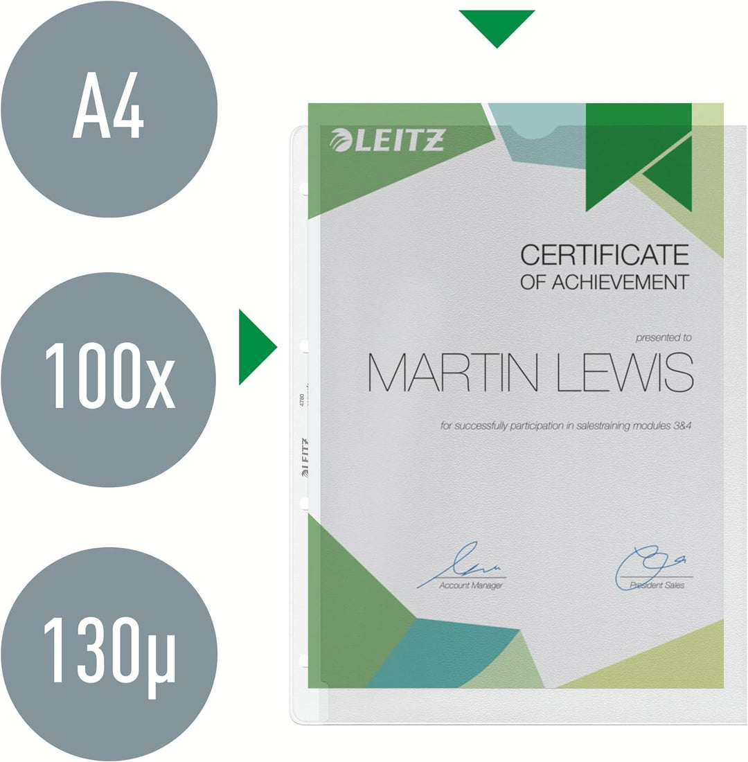 Leitz Prospekthülle, A4, PP, genarbt, dokumentenecht, farblos (100 Stück)