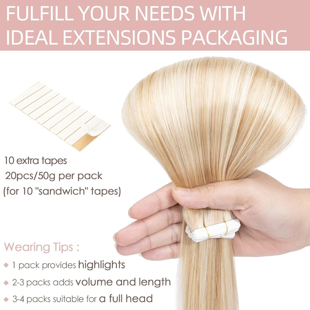 Silk-co Tape Extensions Echthaar 20stk, Haarverlängerung Tape in Extensions Echthaar, Remy Haarexten
