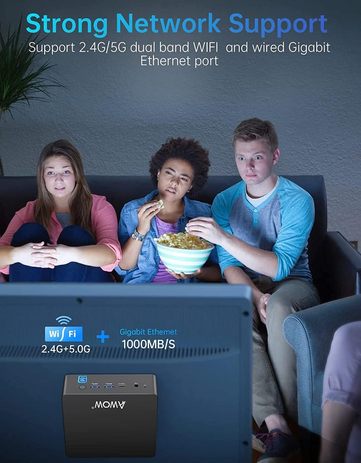 AWOW Mini PC Wi-11 Pro Celeron J4125 mit 8 GB DDR4/ 128 GB NVMe M.2 SSD 4K@60Hz, Desktopcomputer Dua