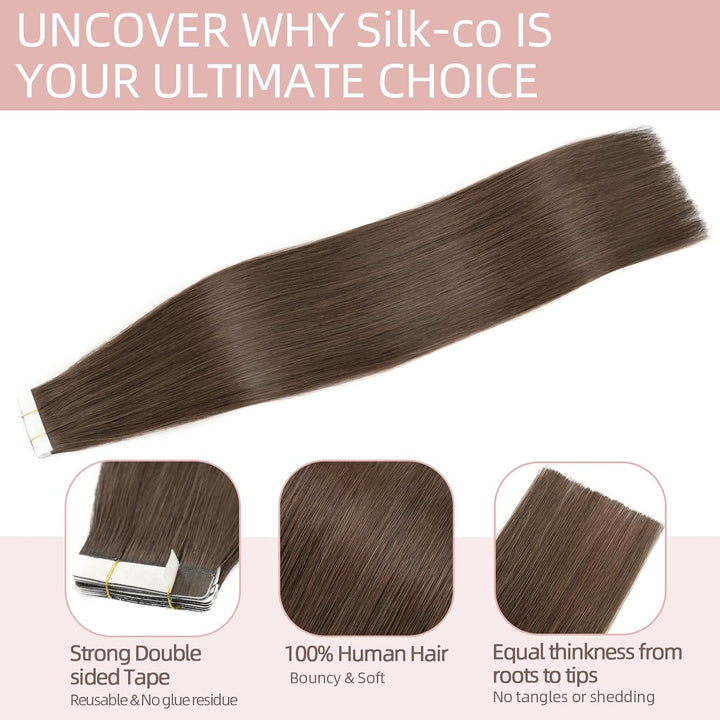 Silk-co Tape Extensions Echthaar 10stk, Remy Tape in Extensions Haarverlängerung, Skin Weft Echthaar