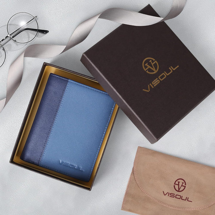 VISOUL Echt Leder Geldbörse Herren mit RFID Schutz Portemonnaie Gross mit Münzfach 10 Fächer Echtled
