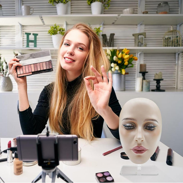 TOATELU Silikon Make-up-Übungsgesicht: Wiederverwendbare Übungskopf mit Ständer, Wimpernverlängerung