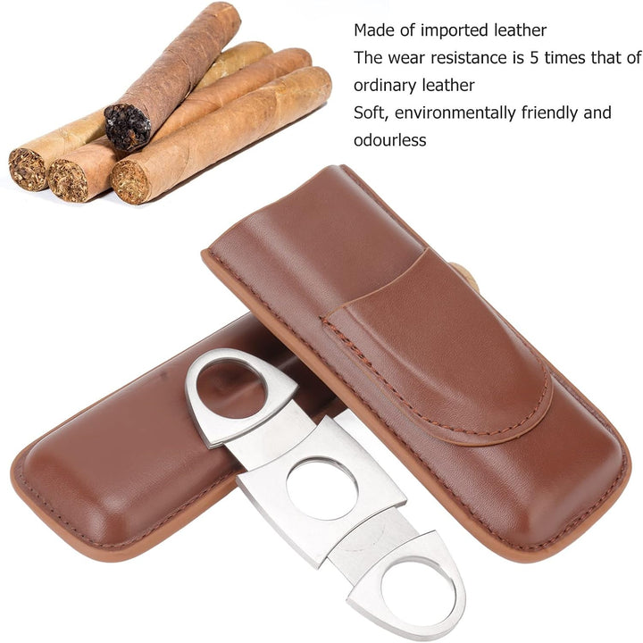 Zigarrenetui, Portable 2 Fingers Leder Zigarre Reiseetui mit Zigarrenschneider Adopt elastische gebü