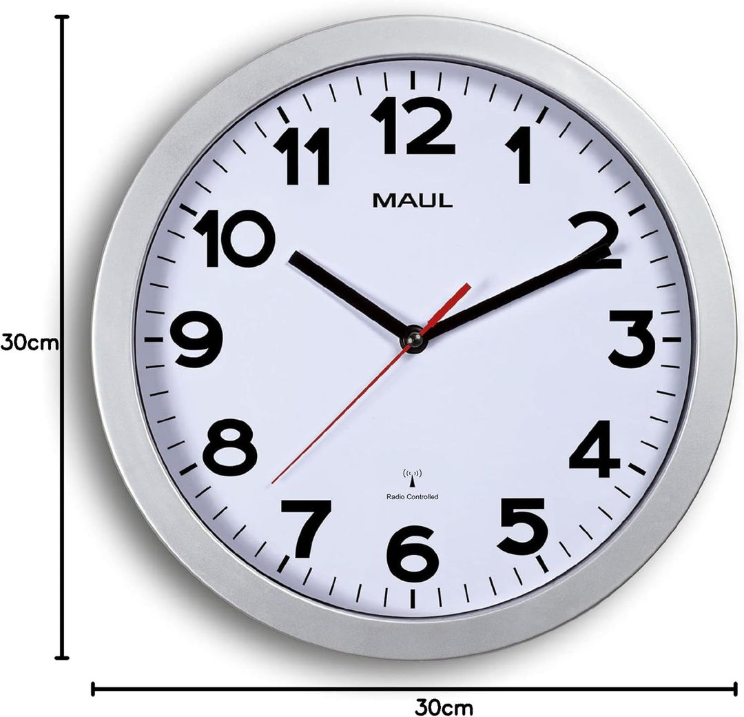 Maul Wanduhr MAULstep Ø 30 cm | Funkuhr mit automatischer Zeiteinstellung | ideal für Wohnzimmer, Sc