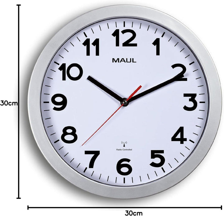 Maul Wanduhr MAULstep Ø 30 cm | Funkuhr mit automatischer Zeiteinstellung | ideal für Wohnzimmer, Sc