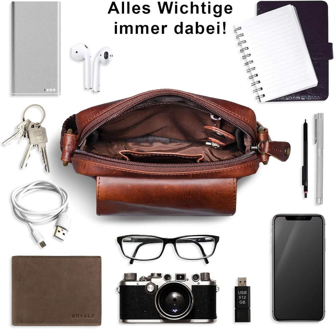 ROYALZ 'Austin' Moderne Echtleder Umhängetasche Klein Herren Schultertasche Mini Messenger Bag Vinta