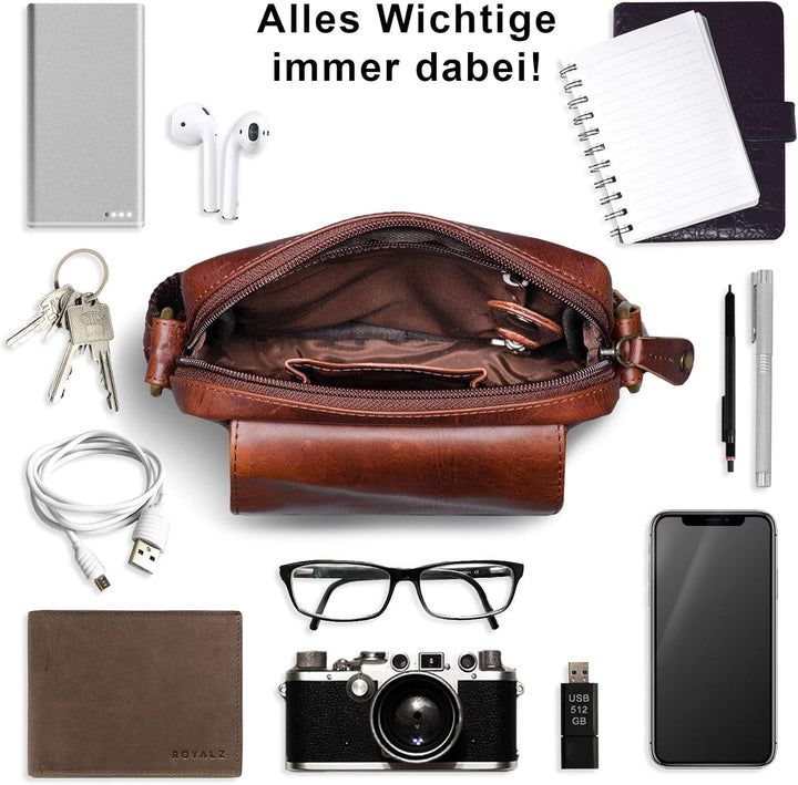 ROYALZ 'Austin' Moderne Echtleder Umhängetasche Klein Herren Schultertasche Mini Messenger Bag Vinta