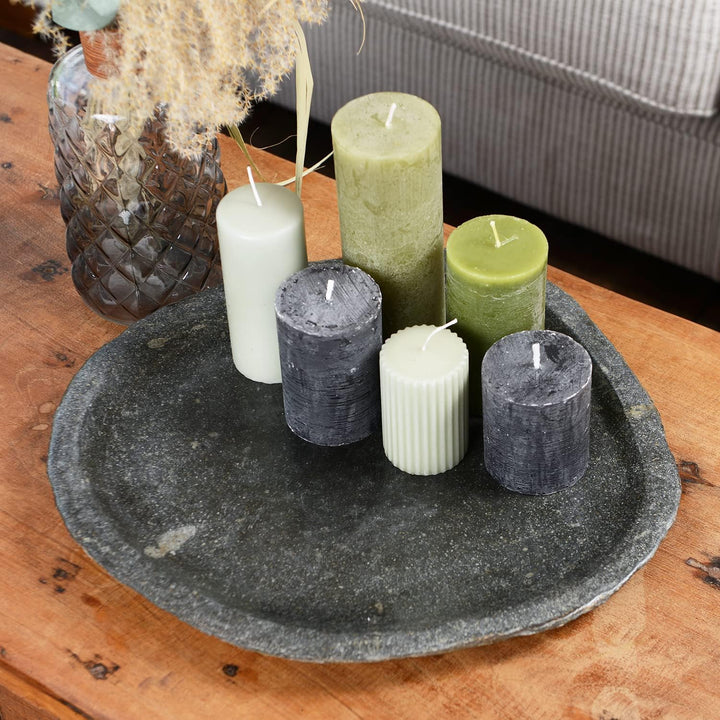 wohnfreuden Naturstein Tablett grau rund 40 cm - Steintablett innen poliert Dekoration Steinschale