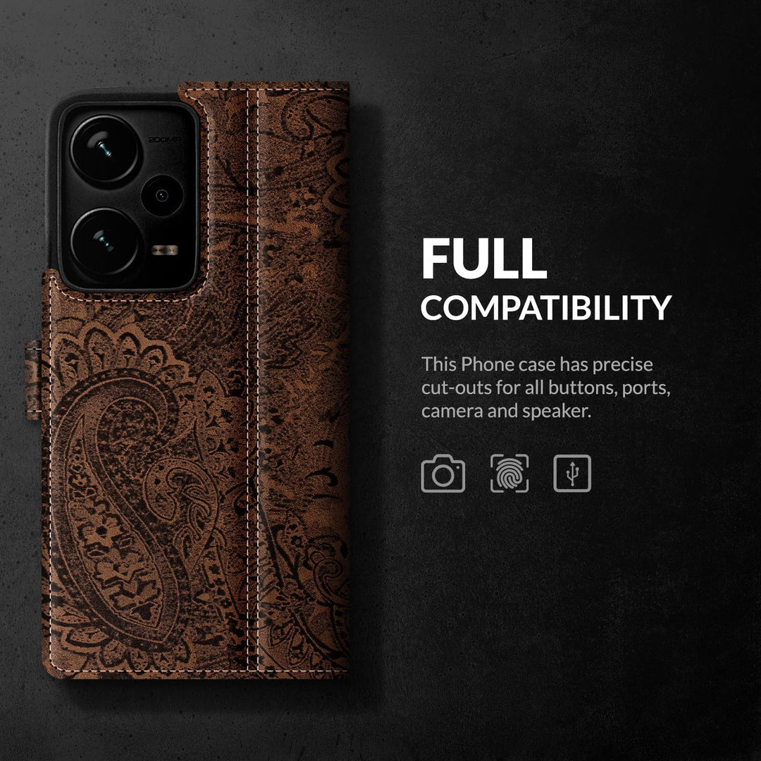 SURAZO Premium Slim Magnet Handyhülle für Xiaomi Redmi Note 12 5G Hülle Leder – Klappbare Echtleder